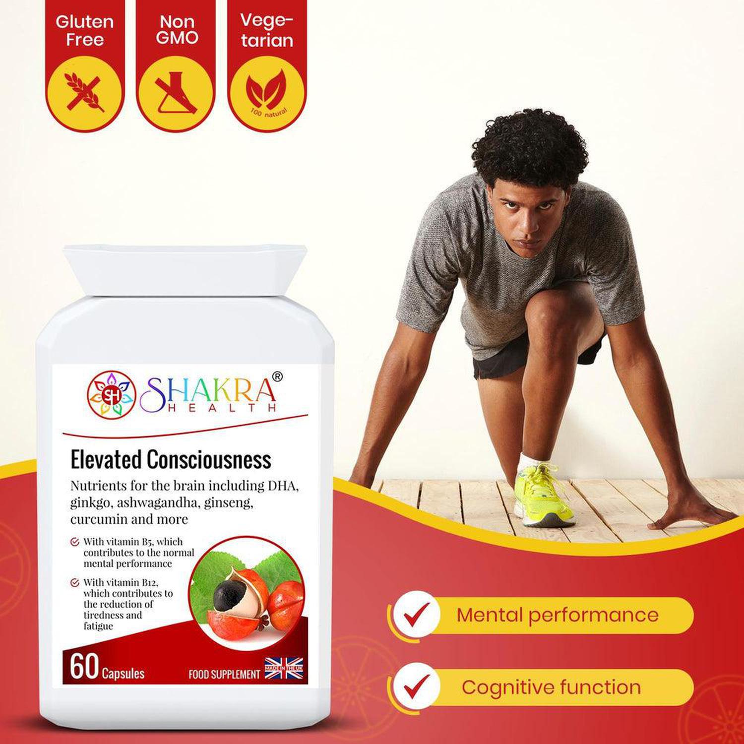 Elevated Consciousness | Natural Nootropic & Brain Food Supplement by Shakra Health UK - A super-concentrated, powerful food supplement for the brain - a natural nootropic and nutritional cognitive enhancer. And more! It contains a special combination of vitamin and mineral ingredients that support focus, concentration, mental performance, memory recall and energy levels. Buy Now at Sacred Remedy