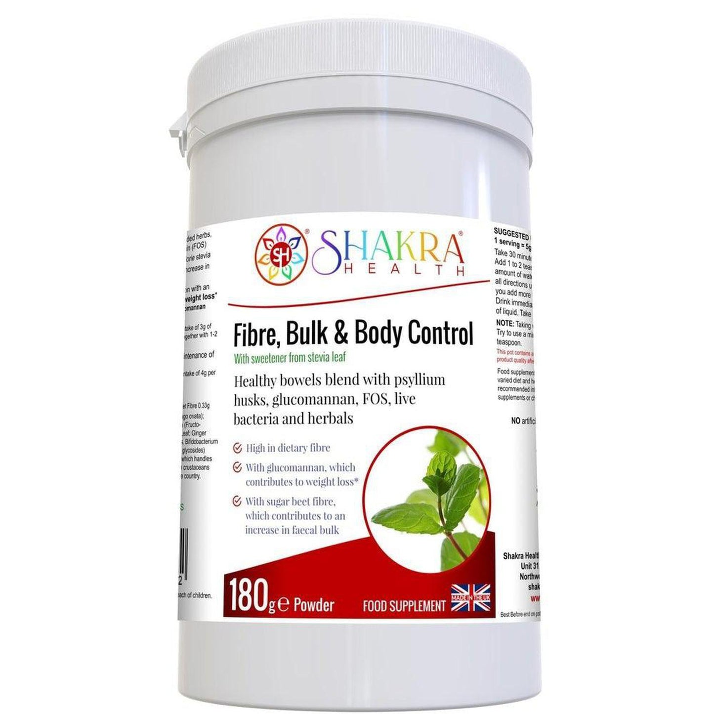 Fibre, Bulk & Body Control | Combination High-Fibre Bowel Cleanser & Weight Loss Blend - An all-in-one dietary fibre based colon cleanser, detoxification and weight loss supplement in a tasty, easy-to-take powder form - a natural solution for constipation, body waste cleansing and shape-up support with a special combination of psyllium husks, L-Glutamine, prebiotics, probiotics, gut-soothing herbs and stev Buy Now at Sacred Remedy