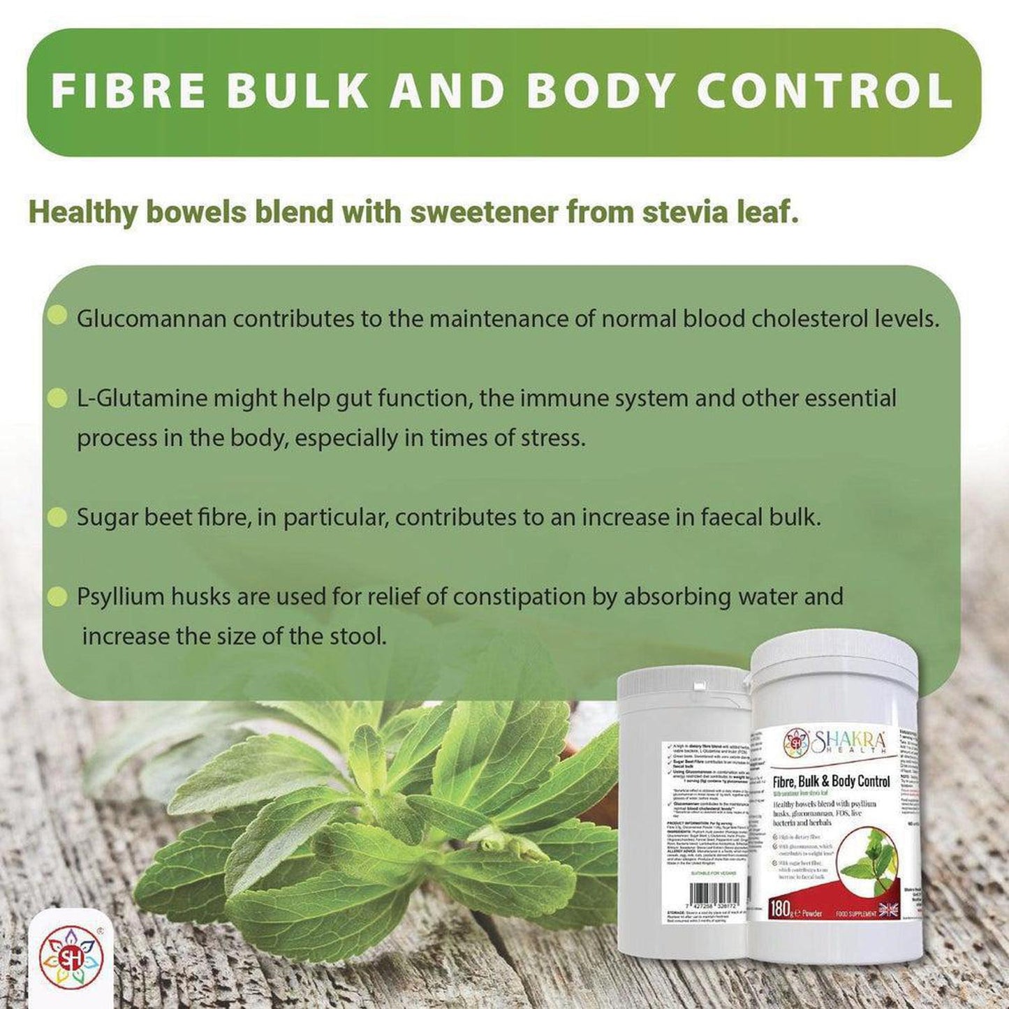 Fibre, Bulk & Body Control | Combination High-Fibre Bowel Cleanser & Weight Loss Blend - An all-in-one dietary fibre based colon cleanser, detoxification and weight loss supplement in a tasty, easy-to-take powder form - a natural solution for constipation, body waste cleansing and shape-up support with a special combination of psyllium husks, L-Glutamine, prebiotics, probiotics, gut-soothing herbs and stev Buy Now at Sacred Remedy