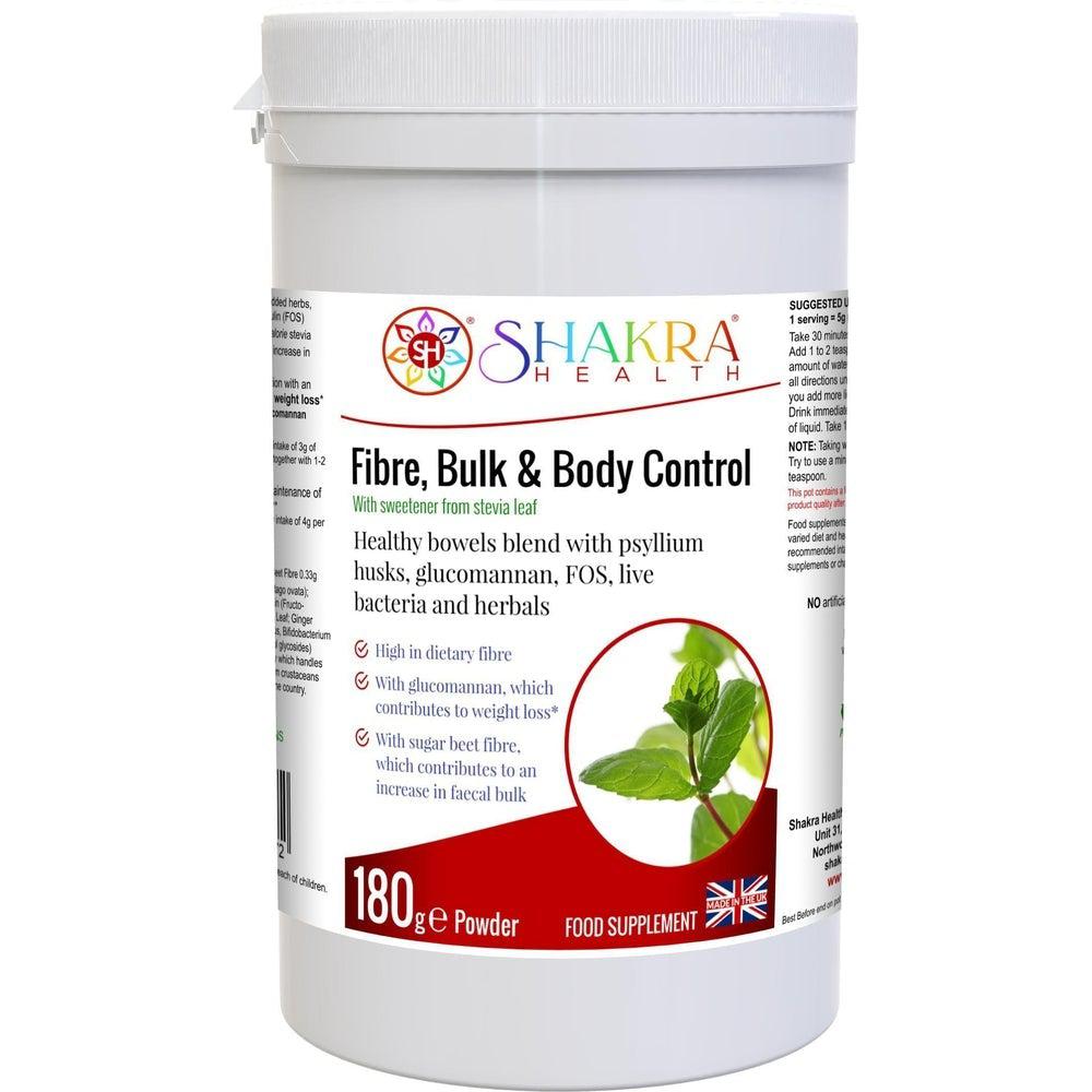 Buy Fibre, Bulk & Body Control | Combination High-Fibre Bowel Cleanser & Weight Loss Blend - An all-in-one dietary fibre based colon cleanser, detoxification and weight loss supplement in a tasty, easy-to-take powder form - a natural solution for constipation, body waste cleansing and shape-up support with a special combination of psyllium husks, L-Glutamine, prebiotics, probiotics, gut-soothing herbs and stev at Sacred Remedy Online