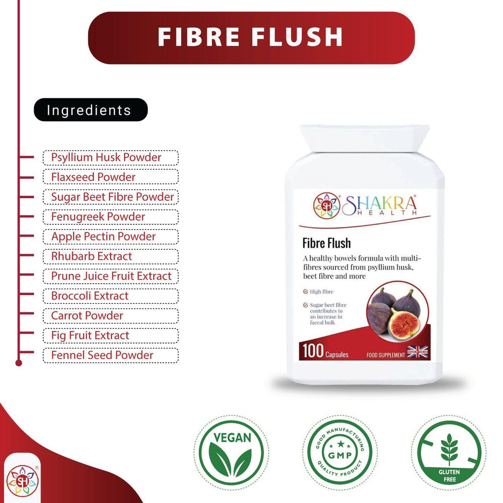 Buy Fibre Flush | Multi-Fibre Nutritional Formula. Soluble & Insoluble Fibre for Faecal Bulk & Regularity - Gentle & natural constipation relief as well as other intestinal problems. A good source of soluble dietary fibre. Fibre is not absorbed by the body but passes through, adding bulk and water to stools and making them easier to pass. at Sacred Remedy Online