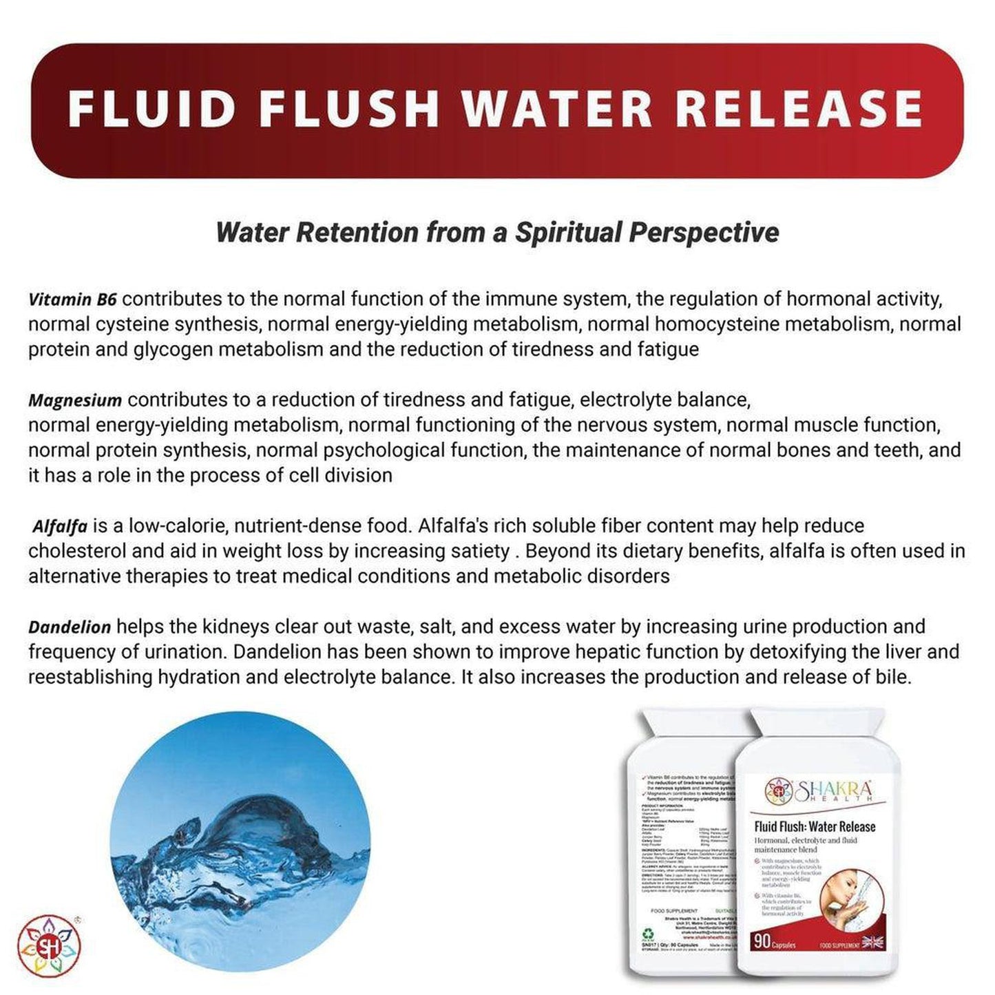 Fluid Flush: Water Release Capsules | Fluid Balance Support & Natural Herbal Water Tablets - This supplement encourages the body's natural elimination of stored water and waste via the kidneys. Buy Now at Sacred Remedy