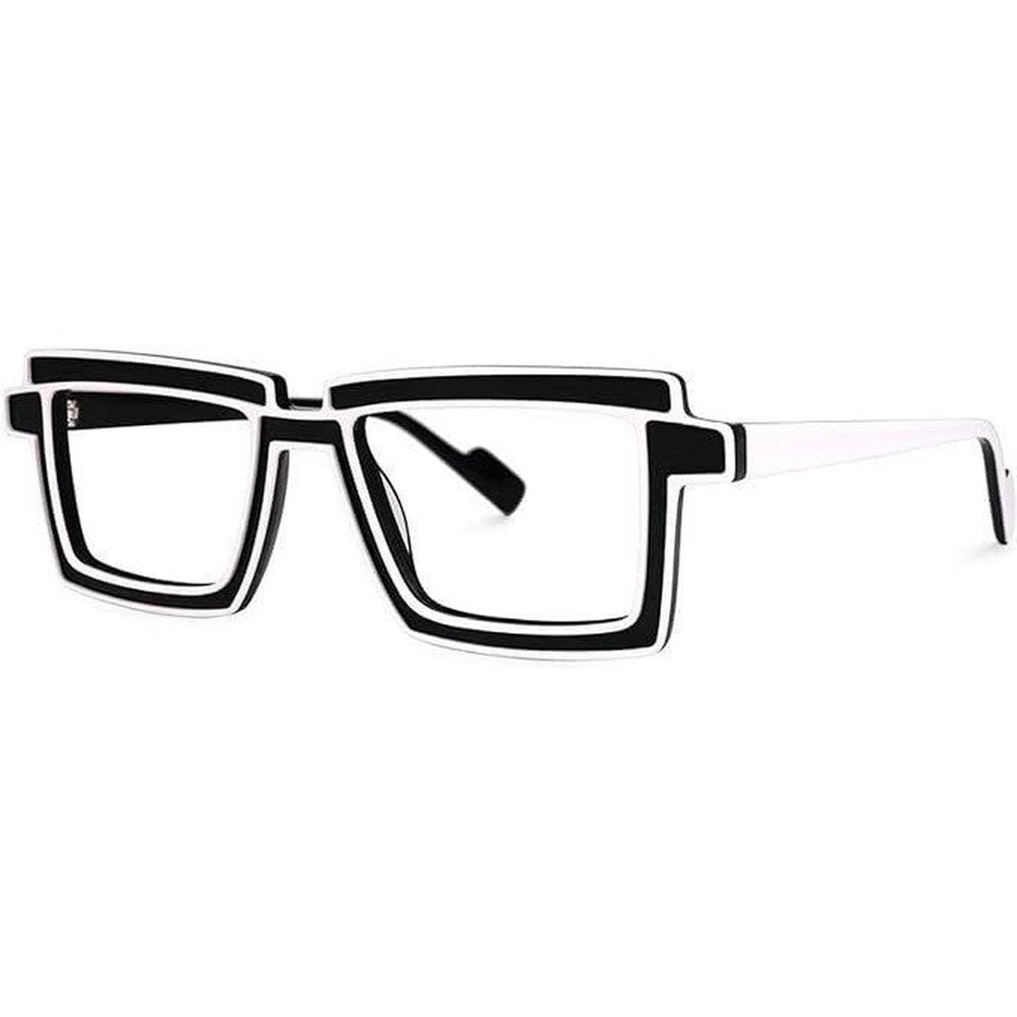 Full Rim, Rectangle EyeGlasses | Black & White Lightweight - Experience timeless style and modern comfort with these Black & White Full Rim Rectangle Eyeglasses. Crafted from premium acetate, these glasses boast a lightweight design (only 23.6g!) that ensures comfortable wear all day long. Buy Now at Sacred Remedy