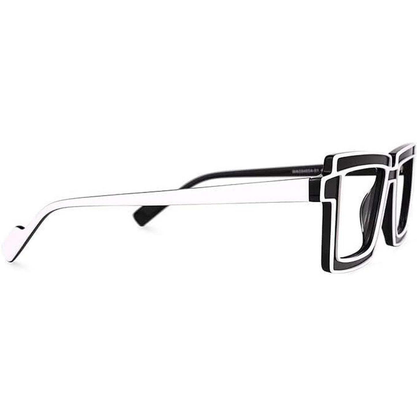 Full Rim, Rectangle EyeGlasses | Black & White Lightweight - Experience timeless style and modern comfort with these Black & White Full Rim Rectangle Eyeglasses. Crafted from premium acetate, these glasses boast a lightweight design (only 23.6g!) that ensures comfortable wear all day long. Buy Now at Sacred Remedy