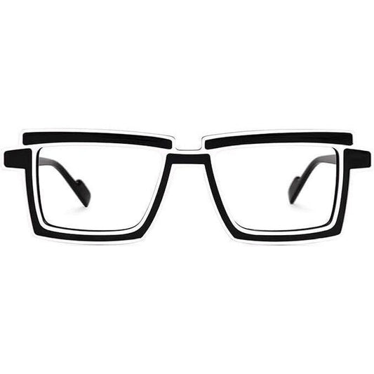 Full Rim, Rectangle EyeGlasses | Black & White Lightweight - Experience timeless style and modern comfort with these Black & White Full Rim Rectangle Eyeglasses. Crafted from premium acetate, these glasses boast a lightweight design (only 23.6g!) that ensures comfortable wear all day long. Buy Now at Sacred Remedy