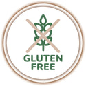 Gluten free symbol with a green wheat stalk and crossed-out line on a white background