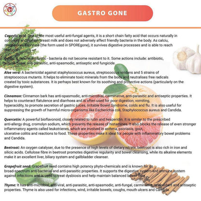 Gastro Gone | All-in-One Yeast Balance, Anti-Candida, Healthy Gut & Detox Supporting Formula - Gastro Gone is an all-in-one yeast balance, digestive health, cleanse and detox supplement. The unique combination of ingredients in this food supplement helps to support the correct balance of gut flora (bacteria and yeasts), along with the integrity of the gastrointestinal tract and the growth of friendly bacteria. Buy Now at Sacred Remedy