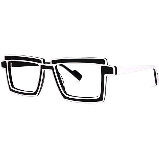 Buy Full Rim, Rectangle EyeGlasses | Black & White Lightweight - Experience timeless style and modern comfort with these Black & White Full Rim Rectangle Eyeglasses. Crafted from premium acetate, these glasses boast a lightweight design (only 23.6g!) that ensures comfortable wear all day long. at Sacred Remedy Online