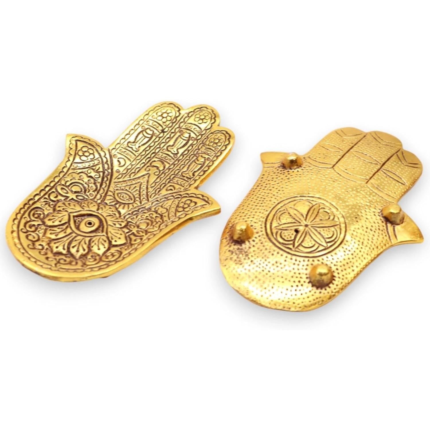 Gold Hamsa Hand Incense Holder | Spiritual Ash Catcher - Shield your space with our Gold Hamsa Hand Incense Holder. A 13cm aluminium ash catcher designed for meditation, yoga, and home protection. Shop spiritual decor at Sacred Remedy. Buy Now at Sacred Remedy