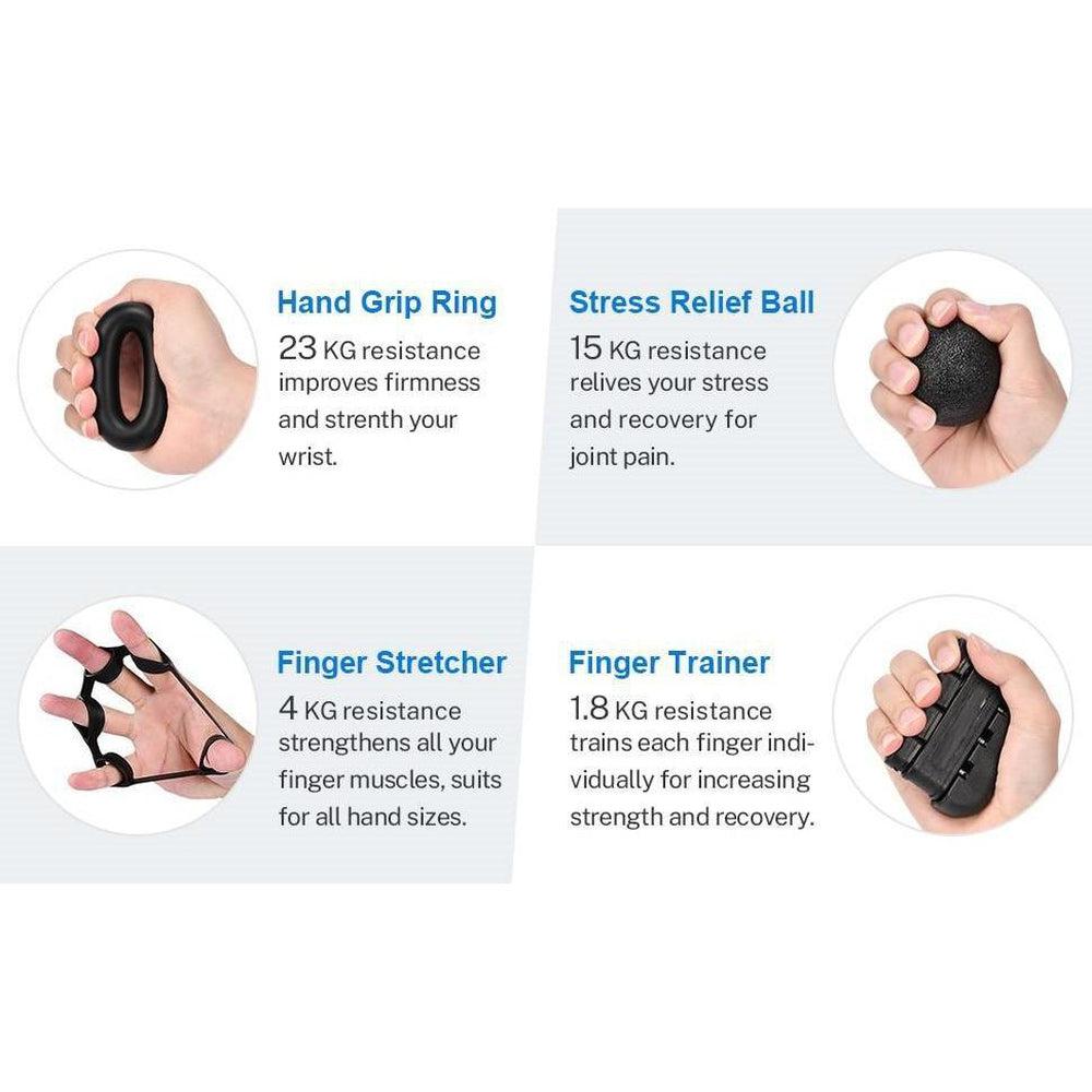 Buy Grip Strength Trainer - 5 Piece Workout Kit | Stroke Recovery Aid - Great for stroke rehabilitation and recovery. The 5 piece hand grip strengthener set targets different hand muscle groups, improves finger and hand strength and dexterity for better performance. Helping with daily exercise of hand muscles this strengthener will leave you feeling a noticeable improvement of your hand, post wrist injuries, arthritis, carpal tunnels, tendonitis, fractures, wrist fractures and tendon surgery etc. Ergonomica