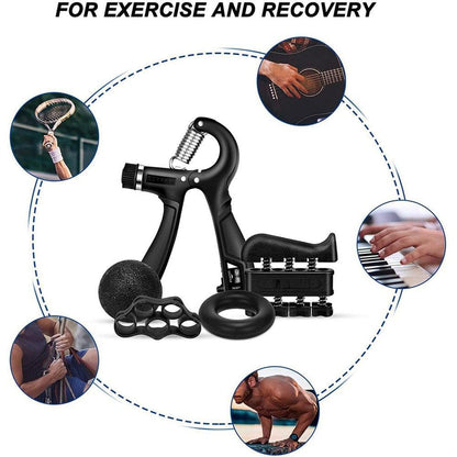 5-Piece Hand Grip Strengthener Kit | Forearm & Rehab - 5-Piece Hand Grip Kit with adjustable 5-60kg resistance & rep counter. Essential for rehab, athletes & muscle memory. Includes storage bag. Buy Now at Sacred Remedy