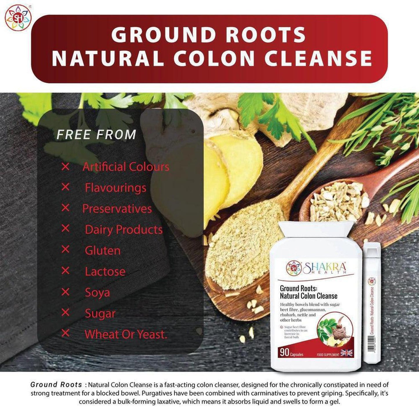 Ground Roots: Natural High Strength Colon Cleanser | Fast Acting Constipation Relief - A fast-acting colon cleanser, designed for the chronically constipated in need of strong treatment for a blocked bowel. Purgatives have been combined with carminatives to prevent griping. It is also a powerful intestinal cleanser, which will "blast loose" residual intestinal congestion and get any bowel cleanse program Buy Now at Sacred Remedy