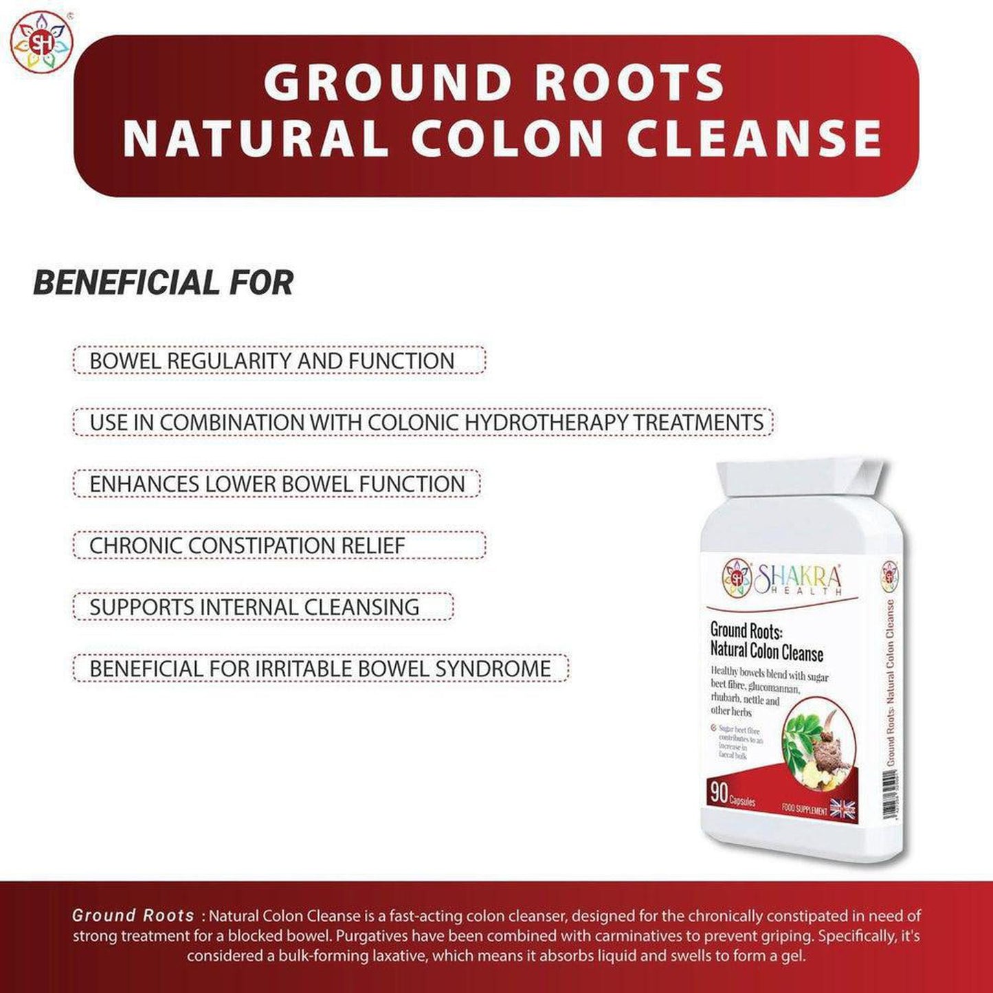 Ground Roots: Natural High Strength Colon Cleanser | Fast Acting Constipation Relief - A fast-acting colon cleanser, designed for the chronically constipated in need of strong treatment for a blocked bowel. Purgatives have been combined with carminatives to prevent griping. It is also a powerful intestinal cleanser, which will "blast loose" residual intestinal congestion and get any bowel cleanse program Buy Now at Sacred Remedy