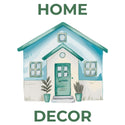 Illustration of a small house with plants on a white background, labeled 'HOME DECOR'.