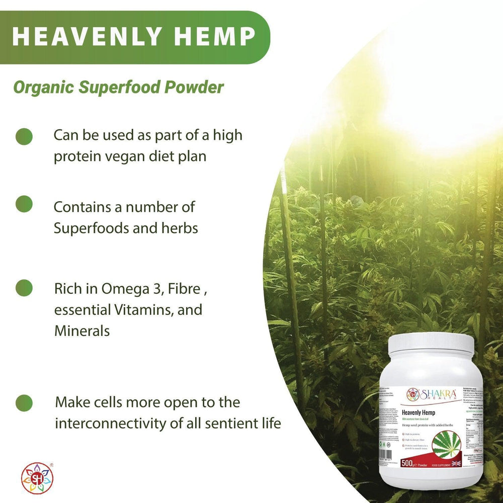 Buy Heavenly Hemp | Hemp Seed & Superfood Plant Protein Powder High in Dietary Fibre - Hemp Seed opens our cells to cosmic interconnectivity If there were one food designed to help elevate us into the higher paradigm then hemp would be it. Heavenly Hemp is one of the best protein sources for people on a plant-based diet. at Sacred Remedy Online