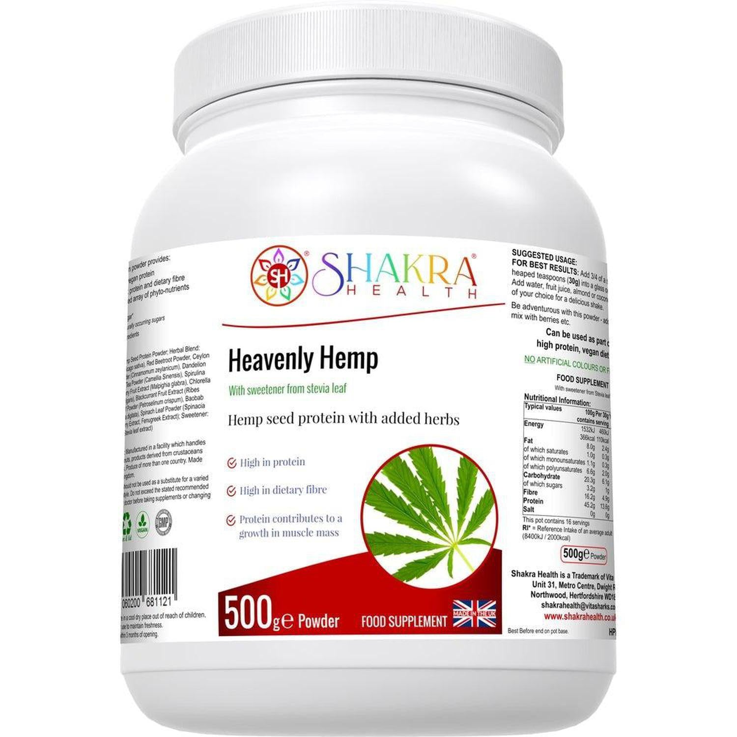 Heavenly Hemp | Hemp Seed & Superfood High in Dietary Fibre - Complete, balanced vegan protein powder from Hemp Seed. Contains all 21 amino acids, Omega 3:6 balance & 15 superfoods for energy, gut, and heart health. Buy Now at Sacred Remedy