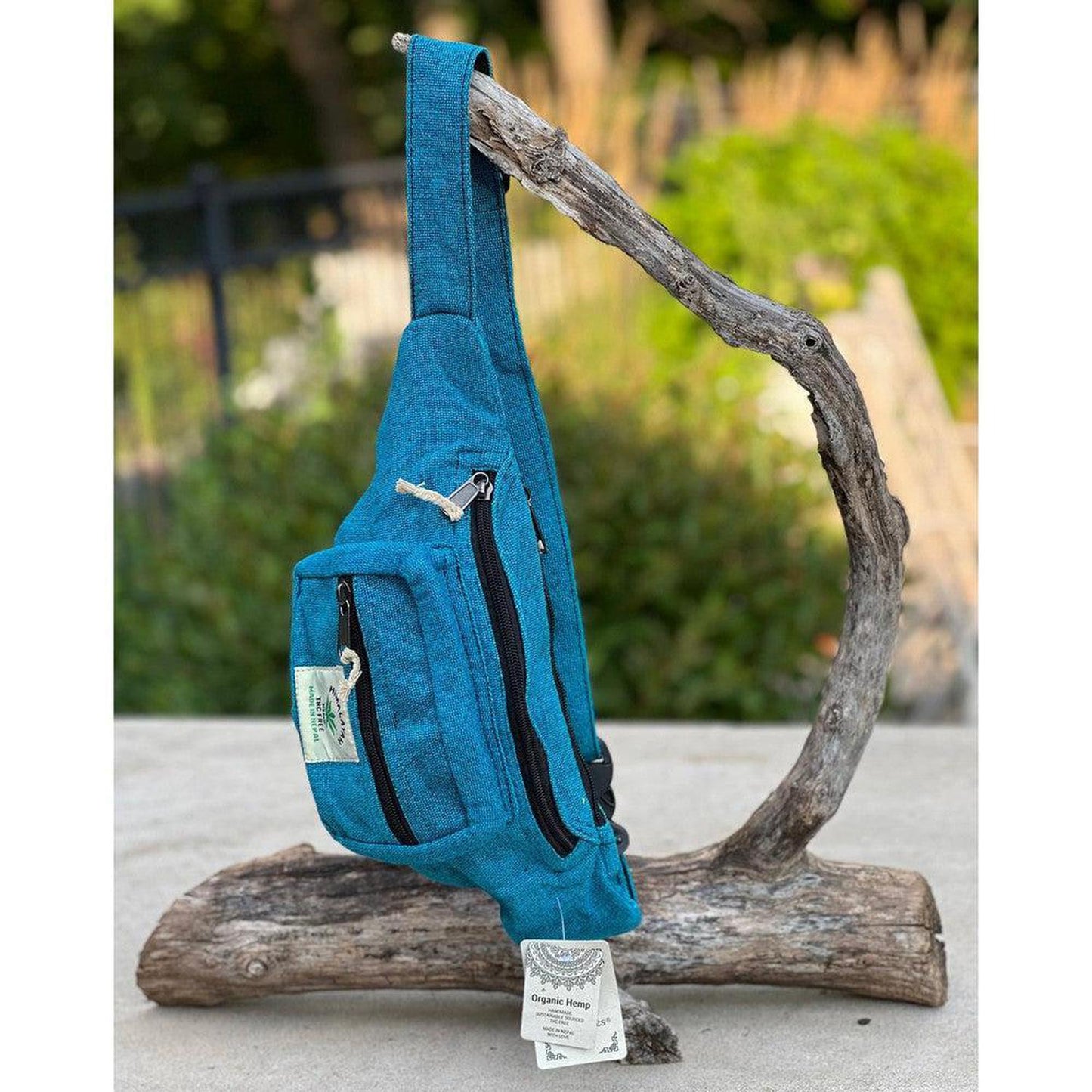 Eco-Friendly Boho Hippie Style Hemp Fanny Pack Hip Waist Bag: Turquoise Blue - Made in Nepal from high-quality, sustainable hemp fabric, our fanny packs are not only durable but also environmentally friendly. Perfect for all your essentials – phone, wallet, keys, passport, etc. Great gift for your loved ones who enjoy activities like travelling, walking, running, hiking, biking, camping etc. Buy Now at Sacred Remedy