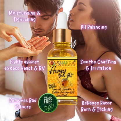 Organic Honey Yoni Oil - Massage, Skin, Body, Beard & PH Balance - The ultimate organic, honey-flavoured Yoni Oil! Use for PH balance, intimate care, massage, aftershave, and more. UK made. Buy Now at Sacred Remedy