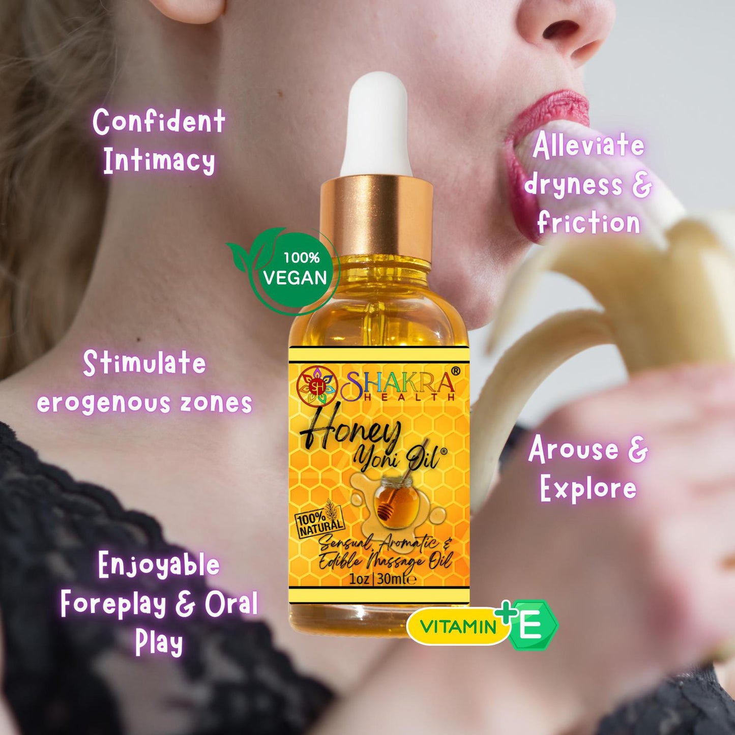 Honey Flavoured Yoni Oil. Natural, Vegan Body Care. - Unleash your confidence with our luxurious LGBTQ+ gender neutral, pH balanced & moisturising, edible Yoni Oil. Celebrate your body with our unique, inclusive, organic product. Discover the secret to ultimate comfort, massage, relaxation & pleasure in this versatile oil. Experience pure bliss. Buy Now at Sacred Remedy