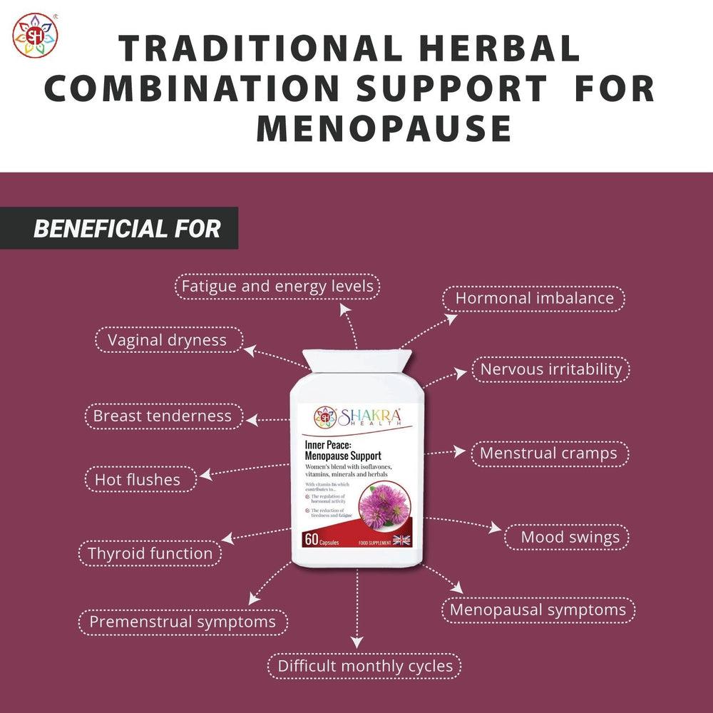 Buy Inner Peace: Herbal Support for PMS, Perimenopause & Menopause Symptoms - Designed to help relieve symptoms (especially those associated with hormonal imbalance) during premenstrual syndrome (PMS), perimenopause and the menopause. at Sacred Remedy Online