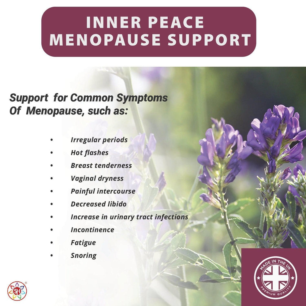 Buy Inner Peace: Herbal Support for PMS, Perimenopause & Menopause Symptoms - Designed to help relieve symptoms (especially those associated with hormonal imbalance) during premenstrual syndrome (PMS), perimenopause and the menopause. at Sacred Remedy Online