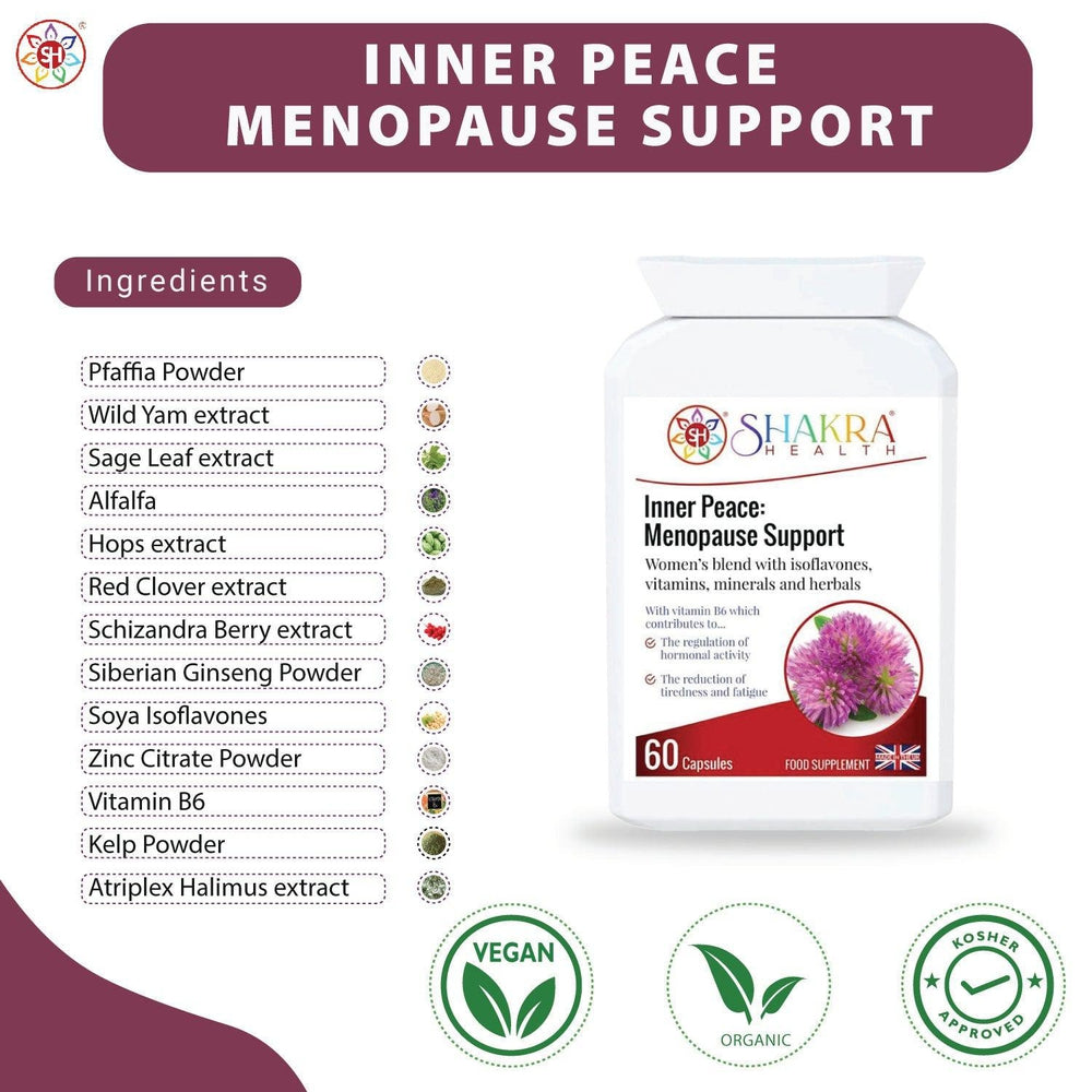 Buy Inner Peace: Herbal Support for PMS, Perimenopause & Menopause Symptoms - Designed to help relieve symptoms (especially those associated with hormonal imbalance) during premenstrual syndrome (PMS), perimenopause and the menopause. at Sacred Remedy Online