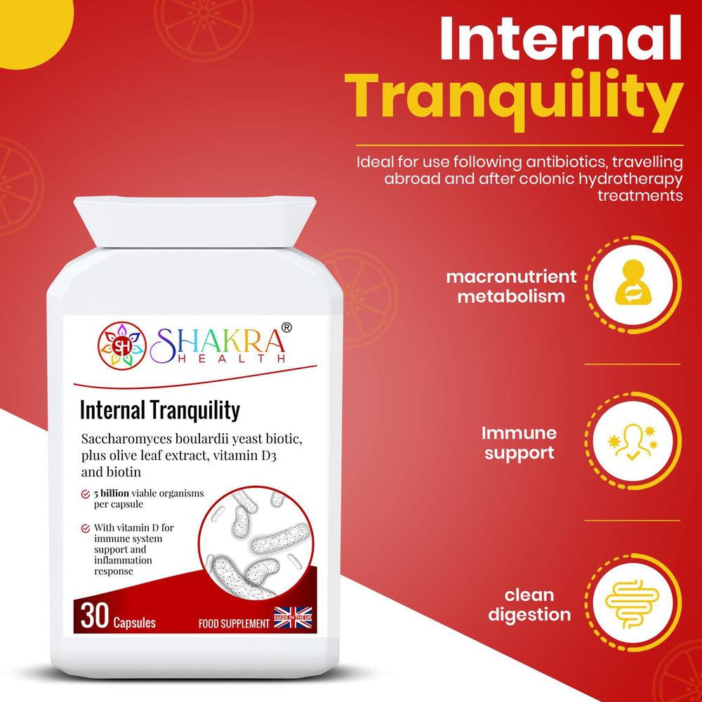 Buy Internal Tranquility | Balance Gut Flora with Saccharomyces Boulardii Probiotic Yeast - Restore Gut Balance & Digestive Harmony. Ideal for use following antibiotics, travelling abroad & after colonic hydrotherapy treatments. A powerful, yet gentle, approach to supporting your digestive health. This daily supplement features a high dose of this beneficial, probiotic yeast strain. at Sacred Remedy Online