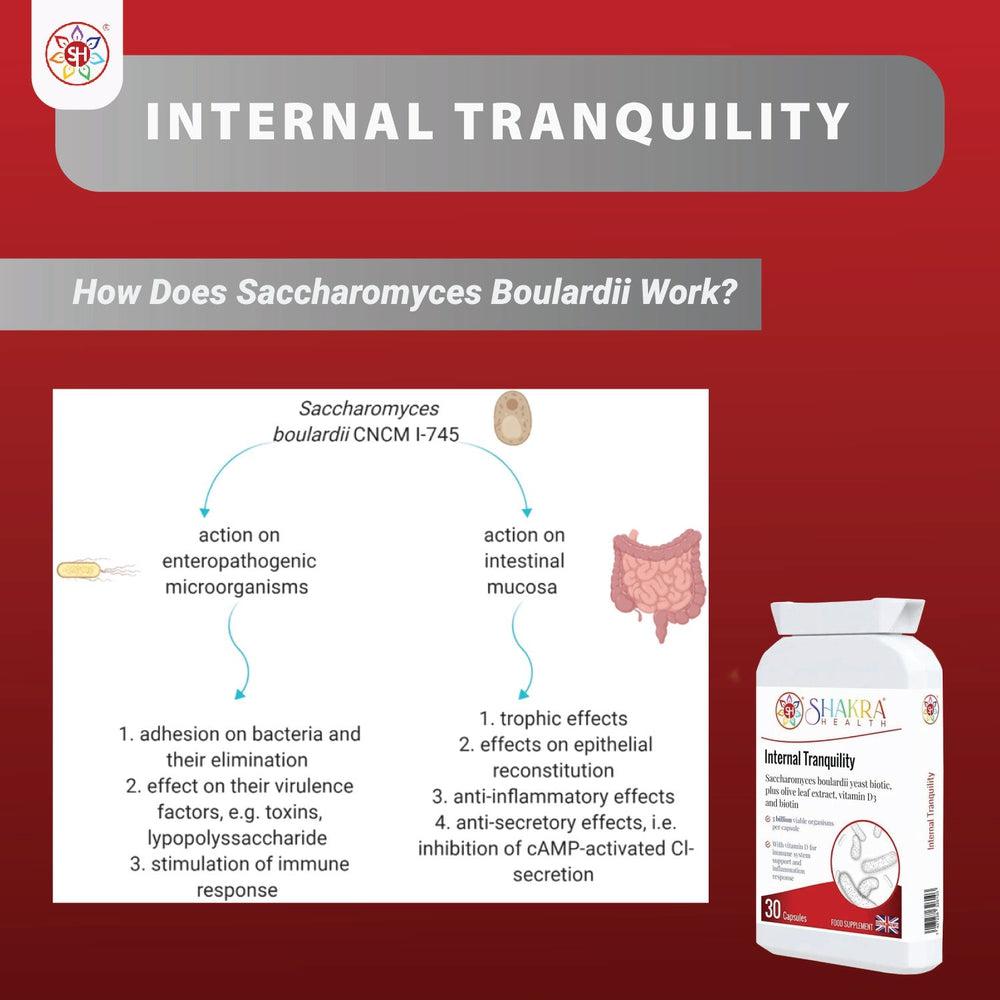 Buy Internal Tranquility | Balance Gut Flora with Saccharomyces Boulardii Probiotic Yeast - Restore Gut Balance & Digestive Harmony. Ideal for use following antibiotics, travelling abroad & after colonic hydrotherapy treatments. A powerful, yet gentle, approach to supporting your digestive health. This daily supplement features a high dose of this beneficial, probiotic yeast strain. at Sacred Remedy Online