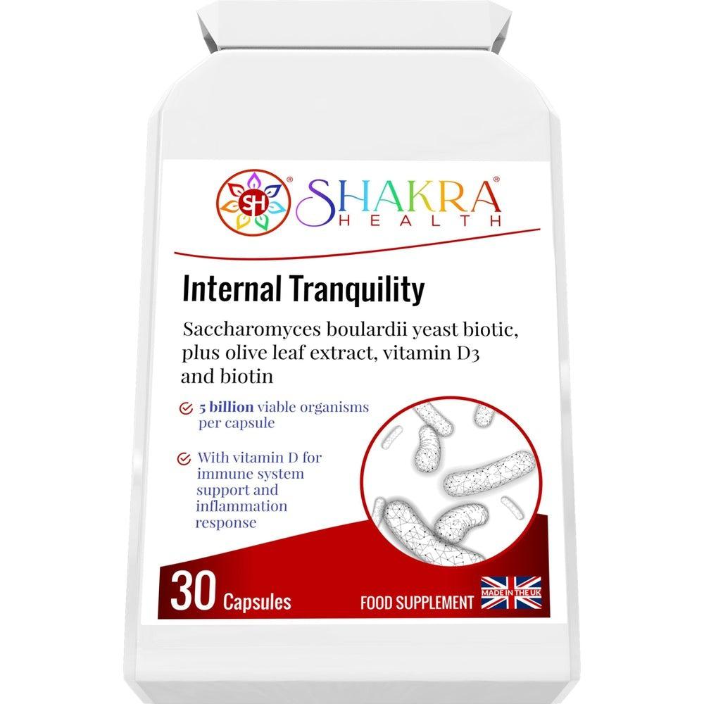 Buy Internal Tranquility | Balance Gut Flora with Saccharomyces Boulardii Probiotic Yeast - Restore Gut Balance & Digestive Harmony. Ideal for use following antibiotics, travelling abroad & after colonic hydrotherapy treatments. A powerful, yet gentle, approach to supporting your digestive health. This daily supplement features a high dose of this beneficial, probiotic yeast strain. at Sacred Remedy Online