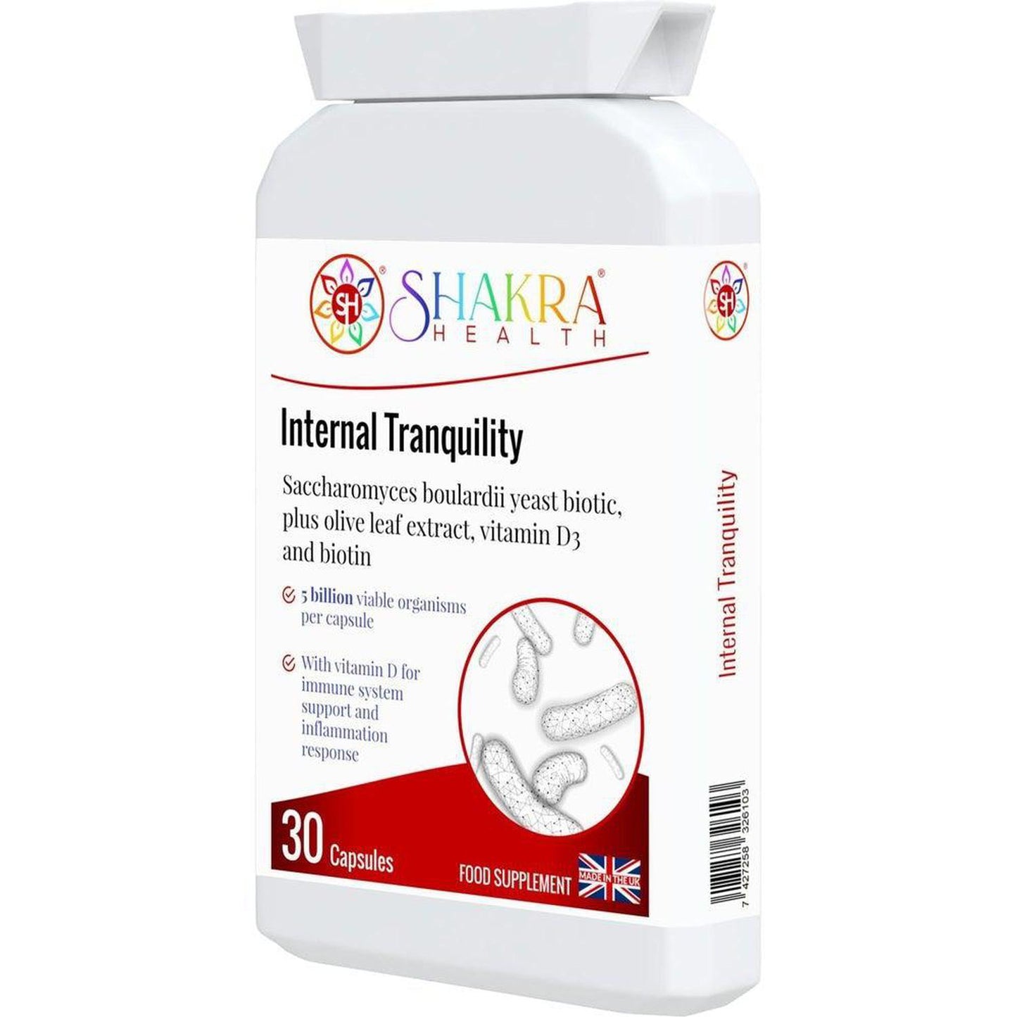 Internal Tranquility | Balance Gut Flora with Saccharomyces Boulardii Probiotic Yeast - Restore Gut Balance & Digestive Harmony. Ideal for use following antibiotics, travelling abroad & after colonic hydrotherapy treatments. A powerful, yet gentle, approach to supporting your digestive health. This daily supplement features a high dose of this beneficial, probiotic yeast strain. Buy Now at Sacred Remedy