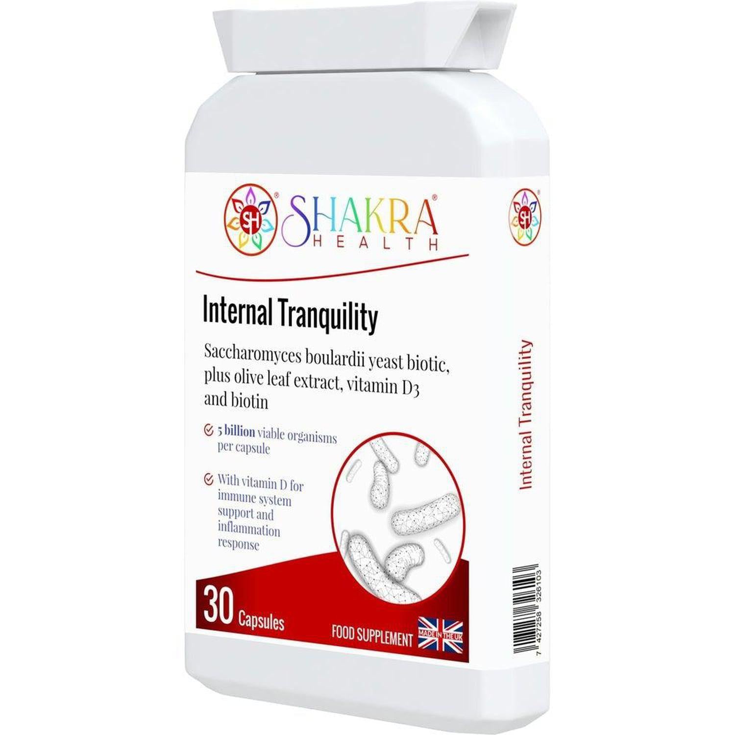 Internal Tranquility | Balance Gut Flora with Probiotic Yeast - Restore gut balance with 5 Billion S. Boulardii yeast probiotic. Supports immunity, soothes diarrhoea (incl. antibiotic related), and relieves bloating. Shelf-stable. Buy Now at Sacred Remedy