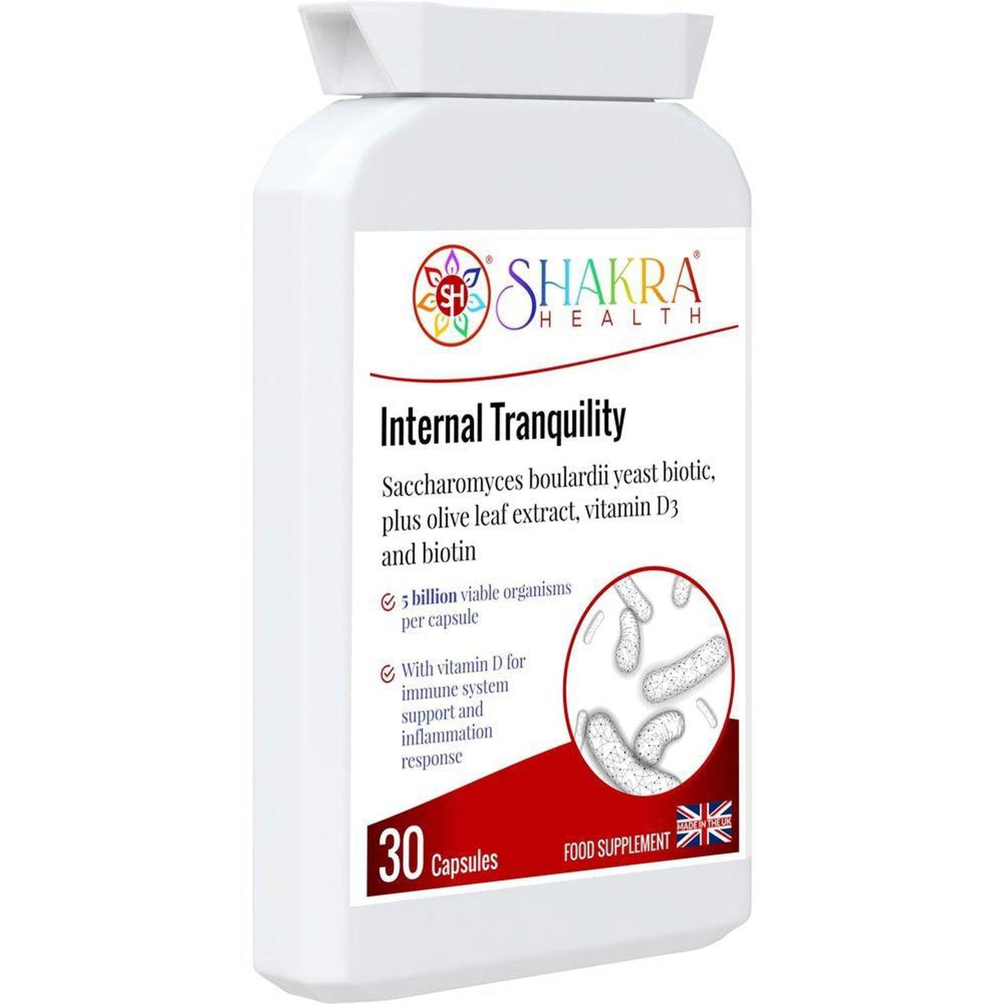 Internal Tranquility | Balance Gut Flora with Saccharomyces Boulardii Probiotic Yeast - Restore Gut Balance & Digestive Harmony. Ideal for use following antibiotics, travelling abroad & after colonic hydrotherapy treatments. A powerful, yet gentle, approach to supporting your digestive health. This daily supplement features a high dose of this beneficial, probiotic yeast strain. Buy Now at Sacred Remedy