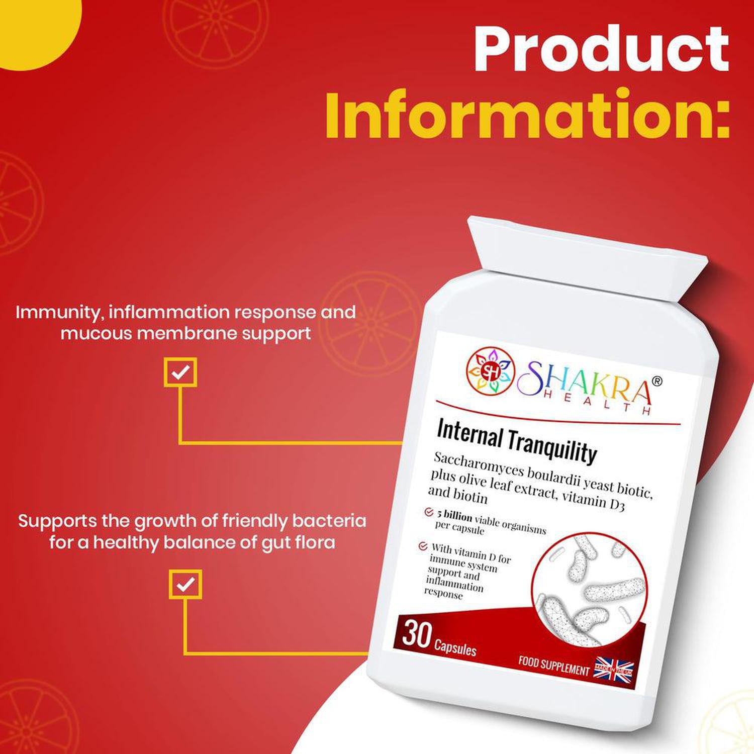 Internal Tranquility | Balance Gut Flora with Probiotic Yeast - Restore gut balance with 5 Billion S. Boulardii yeast probiotic. Supports immunity, soothes diarrhoea (incl. antibiotic related), and relieves bloating. Shelf-stable. Buy Now at Sacred Remedy