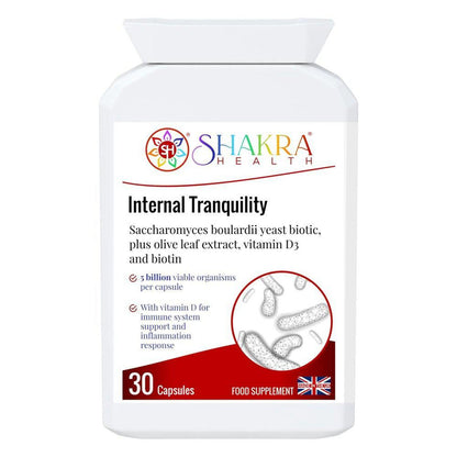 Internal Tranquility | Balance Gut Flora with Probiotic Yeast - Restore gut balance with 5 Billion S. Boulardii yeast probiotic. Supports immunity, soothes diarrhoea (incl. antibiotic related), and relieves bloating. Shelf-stable. Buy Now at Sacred Remedy