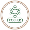 Kosher certification symbol with a green star of David on a white background