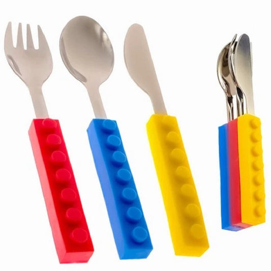 Fun Stacking Cutlery Set for Kids | Independent Eating - Shop the fun, non-toxic stacking cutlery set for kids. Stainless steel knife, fork, and spoon for ages 2-10 to promote independent, confident, and hassle-free eating. Buy Now at Sacred Remedy