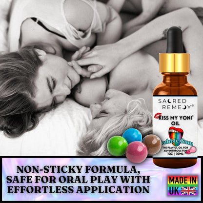 Edible Bubblegum Yoni Oil | Fun, Vegan & PH-Balanced - Shop the Kiss My Yoni Oil in Bubblegum. Edible, vegan, non-sticky oil for self-care, massage, and intimacy. Natural, PH-balanced, and completely safe for all. Buy Now at Sacred Remedy