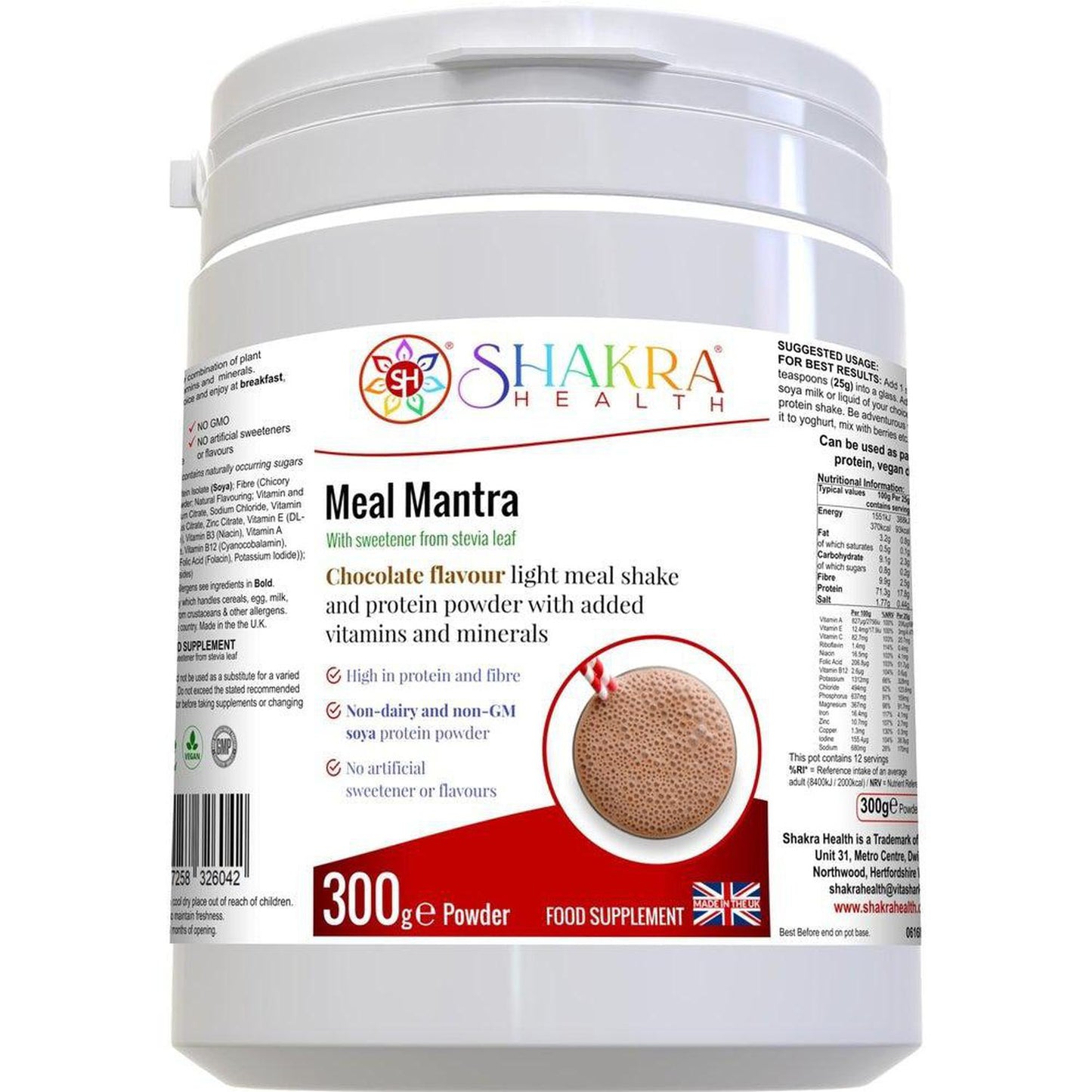 Meal Mantra Chocolate Vegan Non-GM Soya Protein Isolate Powder That Helps Combat Cravings - Meal Mantra Chocolate is a vegan chocolate protein powder that is high in protein, low in sugar, and contains essential vitamins and minerals. It can be used for weight loss, meal replacement, and post-workout recovery. Buy Now at Sacred Remedy