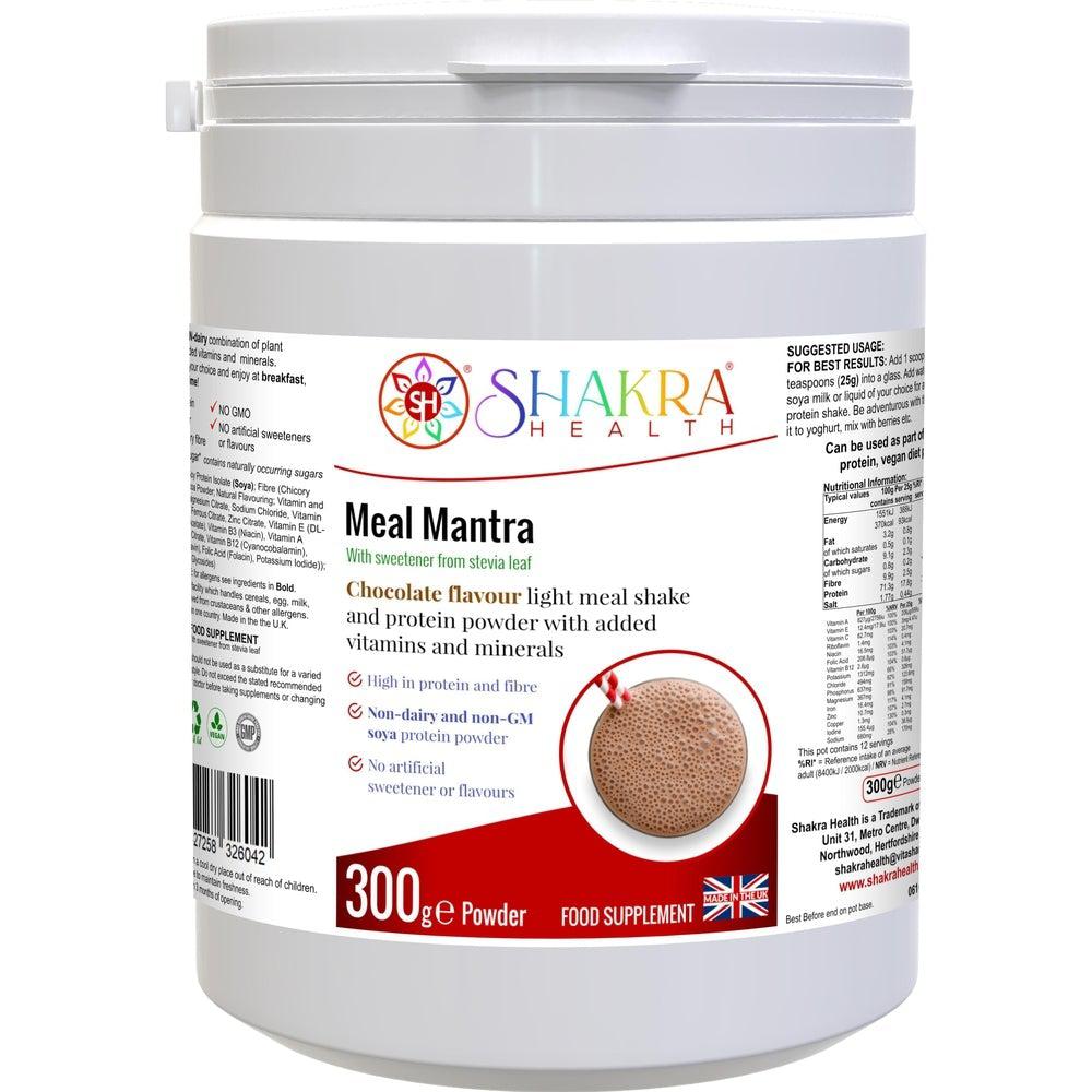 Buy Meal Mantra Chocolate Vegan Non-GM Soya Protein Isolate Powder That Helps Combat Cravings - Meal Mantra Chocolate is a vegan chocolate protein powder that is high in protein, low in sugar, and contains essential vitamins and minerals. It can be used for weight loss, meal replacement, and post-workout recovery. at Sacred Remedy Online