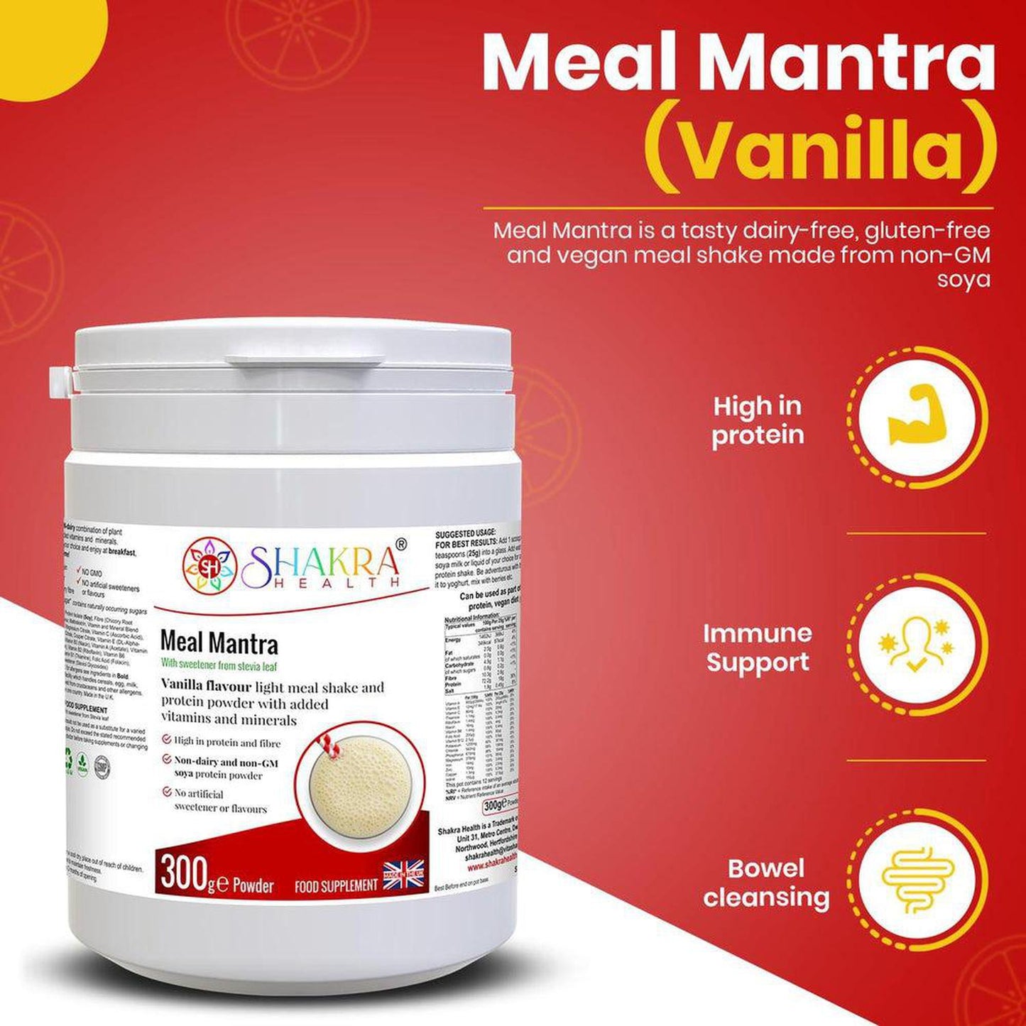 Meal Mantra Vanilla Vegan Non-GM Soya Protein Isolate Powder. - Looking for a convenient, nutritious, and satisfying way to support your health goals? Look no further than Meal Mantra Vanilla Shake! This plant-based protein powder packs a powerful punch, making it a perfect meal replacement or on-the-go snack. Buy Now at Sacred Remedy