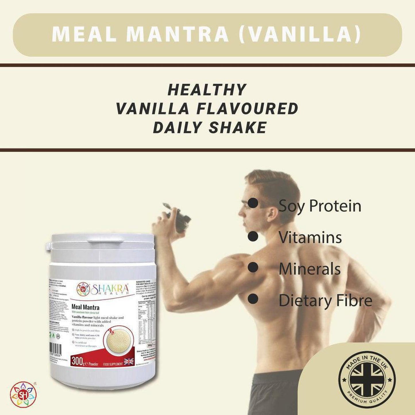 Meal Mantra Vanilla Vegan Non-GM Soya Protein Isolate Powder. - Looking for a convenient, nutritious, and satisfying way to support your health goals? Look no further than Meal Mantra Vanilla Shake! This plant-based protein powder packs a powerful punch, making it a perfect meal replacement or on-the-go snack. Buy Now at Sacred Remedy