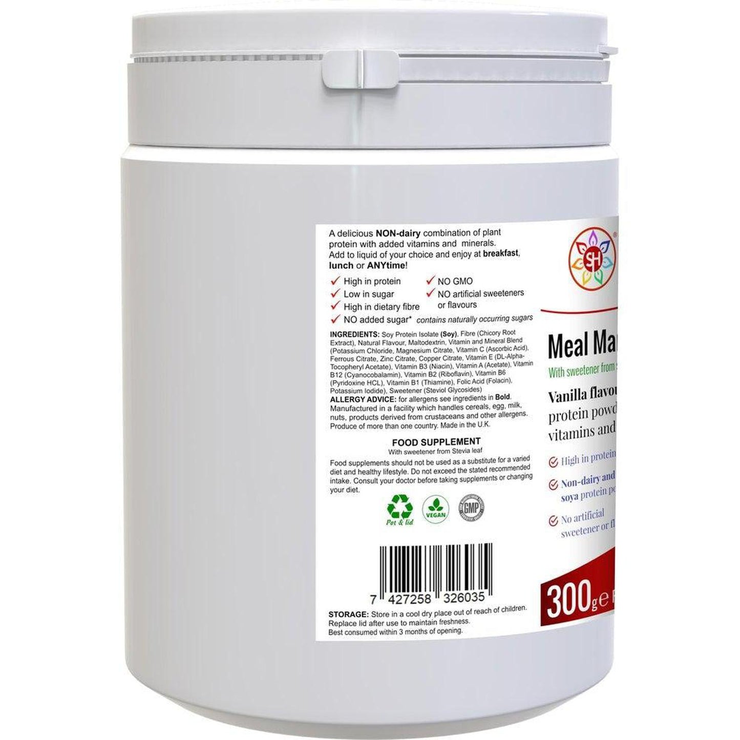 Meal Mantra Vanilla Vegan Non-GM Soya Protein Isolate Powder. - Looking for a convenient, nutritious, and satisfying way to support your health goals? Look no further than Meal Mantra Vanilla Shake! This plant-based protein powder packs a powerful punch, making it a perfect meal replacement or on-the-go snack. Buy Now at Sacred Remedy