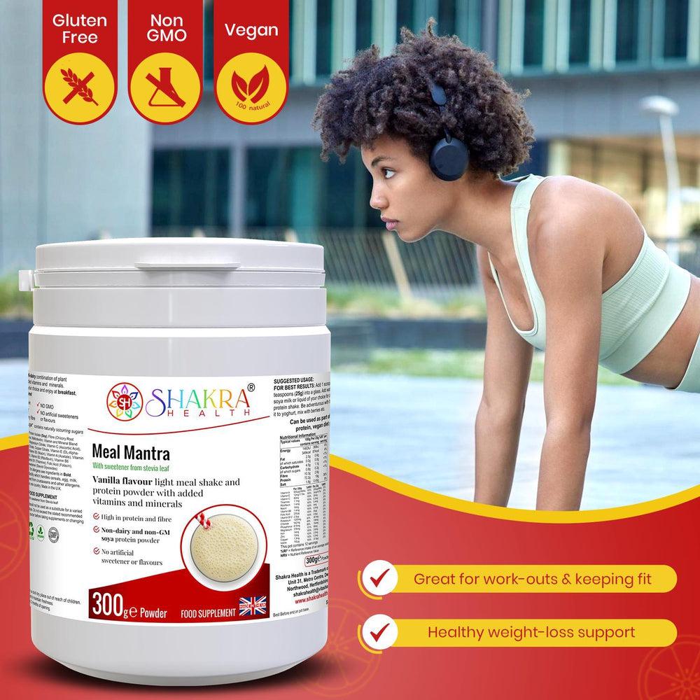 Buy Meal Mantra Vanilla Vegan Non-GM Soya Protein Isolate Powder. - Looking for a convenient, nutritious, and satisfying way to support your health goals?
 Look no further than Meal Mantra Vanilla Shake! This plant-based protein powder packs a powerful punch, making it a perfect meal replacement or on-the-go snack. at Sacred Remedy Online