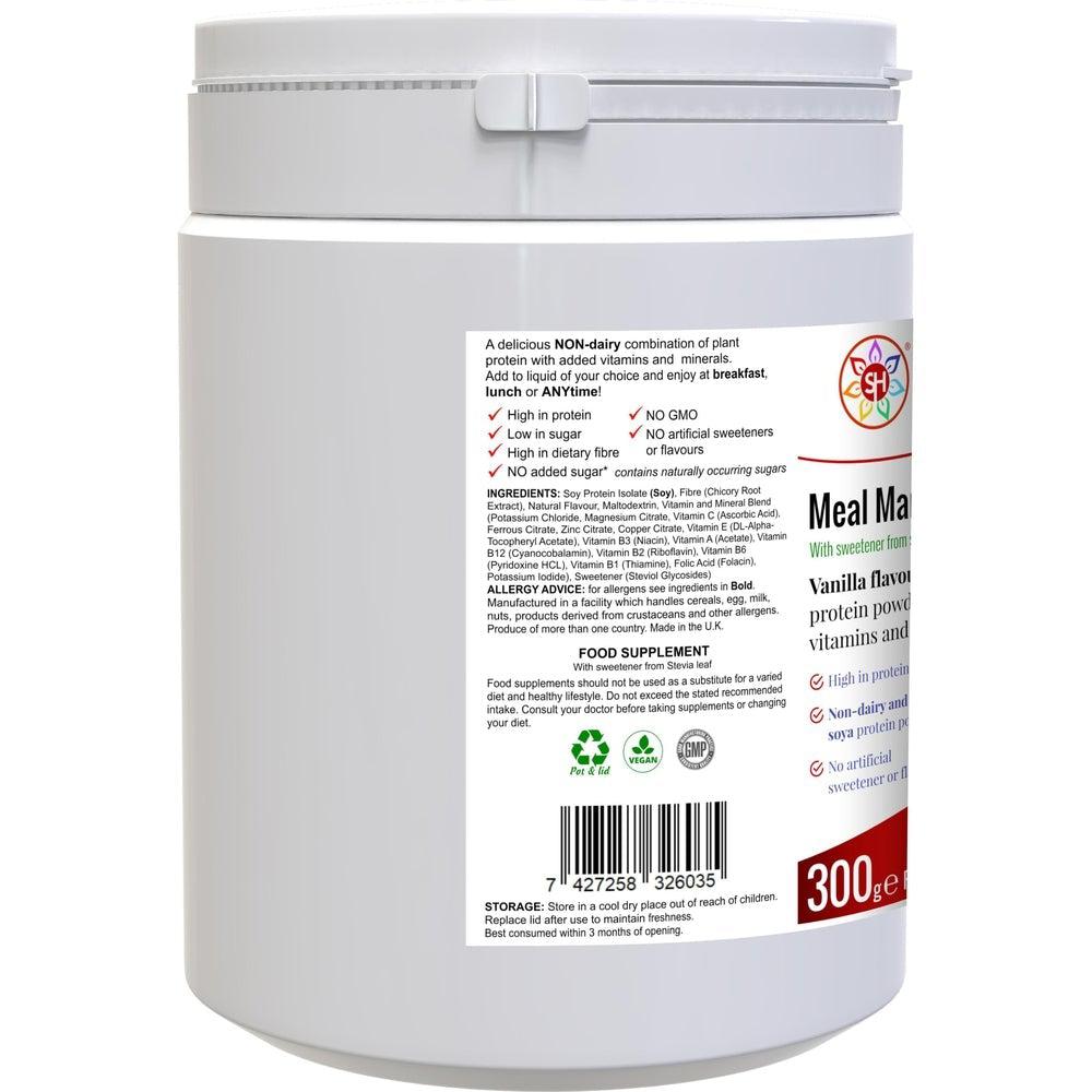 Buy Meal Mantra Vanilla Vegan Non-GM Soya Protein Isolate Powder. - Looking for a convenient, nutritious, and satisfying way to support your health goals?
 Look no further than Meal Mantra Vanilla Shake! This plant-based protein powder packs a powerful punch, making it a perfect meal replacement or on-the-go snack. at Sacred Remedy Online