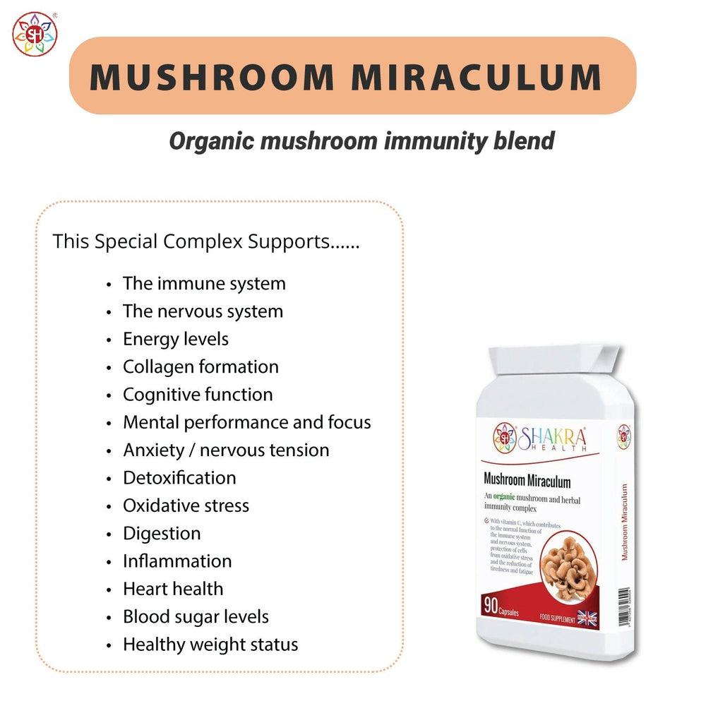 Buy Mushroom Miraculum | Mushroom Complex with Maitake, Reishi, Shiitake, Lion's Mane, Chaga - Mushrooms have always occupied a curious spot in the human psyche. This special complex supports everything from cognitive function, mental well-being and energy levels, to healthy digestion, lower levels of inflammation, protection from oxidative stress and general wellness. at Sacred Remedy Online