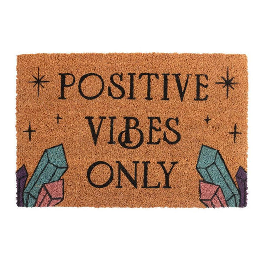 Thick Pile Natural Coir 'Positive Vibes Only' Quirky Doormat - Crafted from durable coir fibers for effective dirt and moisture removal. The non-slip backing ensures stability both indoors and outdoors. Easy to Clean. Buy Now at Sacred Remedy