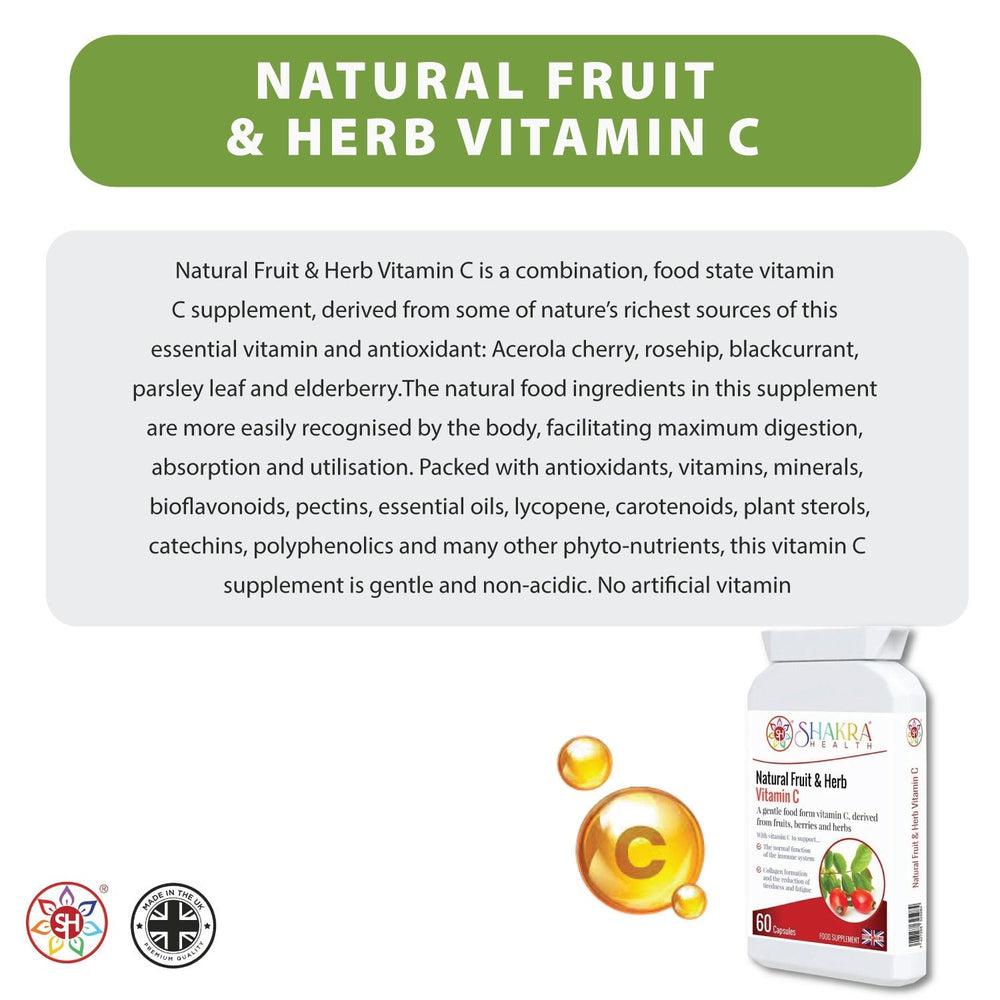 Buy Natural Fruit & Herb Vitamin C | Gentle & Non-Acidic. No Ascorbic Acid - Embrace Whole-Food Power with Natural Fruit & Herb Vitamin C Capsules! The fruit and herb blend provides a rich source of antioxidants that fight free radical damage and support overall health. Packed with antioxidants, vitamins, minerals, bioflavonoids, pectins, essential oils, lycopene, carotenoids & more! at Sacred Remedy Online