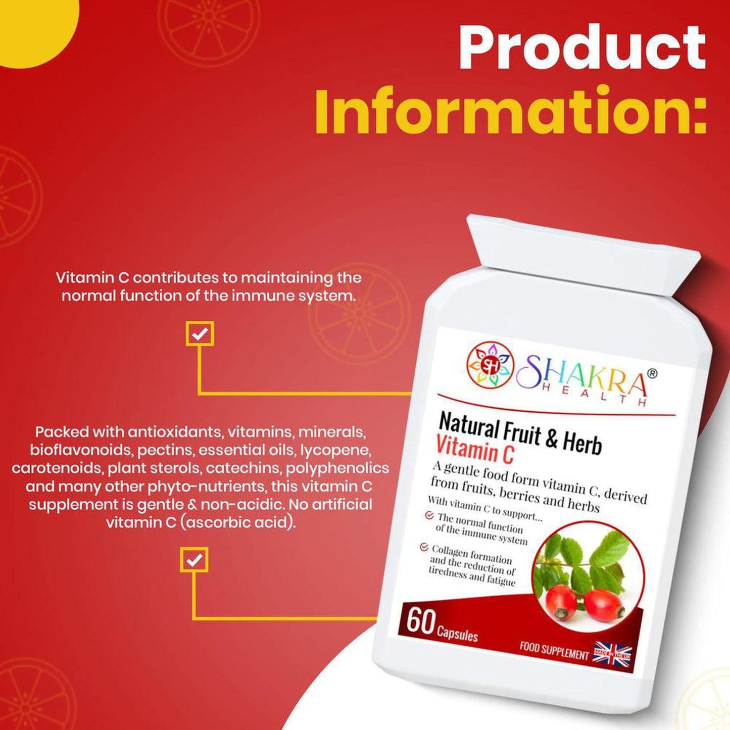 Natural Fruit & Herb Vitamin C | Gentle & Non-Acidic. No Ascorbic Acid - Embrace Whole-Food Power with Natural Fruit & Herb Vitamin C Capsules! The fruit and herb blend provides a rich source of antioxidants that fight free radical damage and support overall health. Packed with antioxidants, vitamins, minerals, bioflavonoids, pectins, essential oils, lycopene, carotenoids & more! Buy Now at Sacred Remedy