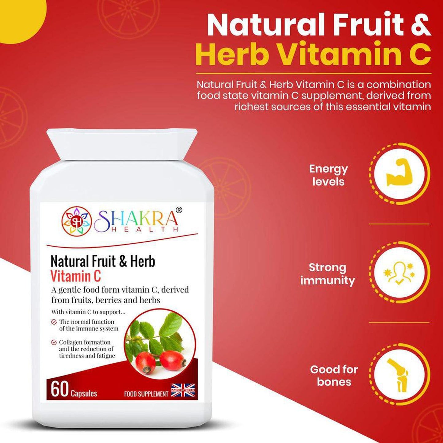 Natural Fruit & Herb Vitamin C | Gentle & Non-Acidic. No Ascorbic Acid - Embrace Whole-Food Power with Natural Fruit & Herb Vitamin C Capsules! The fruit and herb blend provides a rich source of antioxidants that fight free radical damage and support overall health. Packed with antioxidants, vitamins, minerals, bioflavonoids, pectins, essential oils, lycopene, carotenoids & more! Buy Now at Sacred Remedy