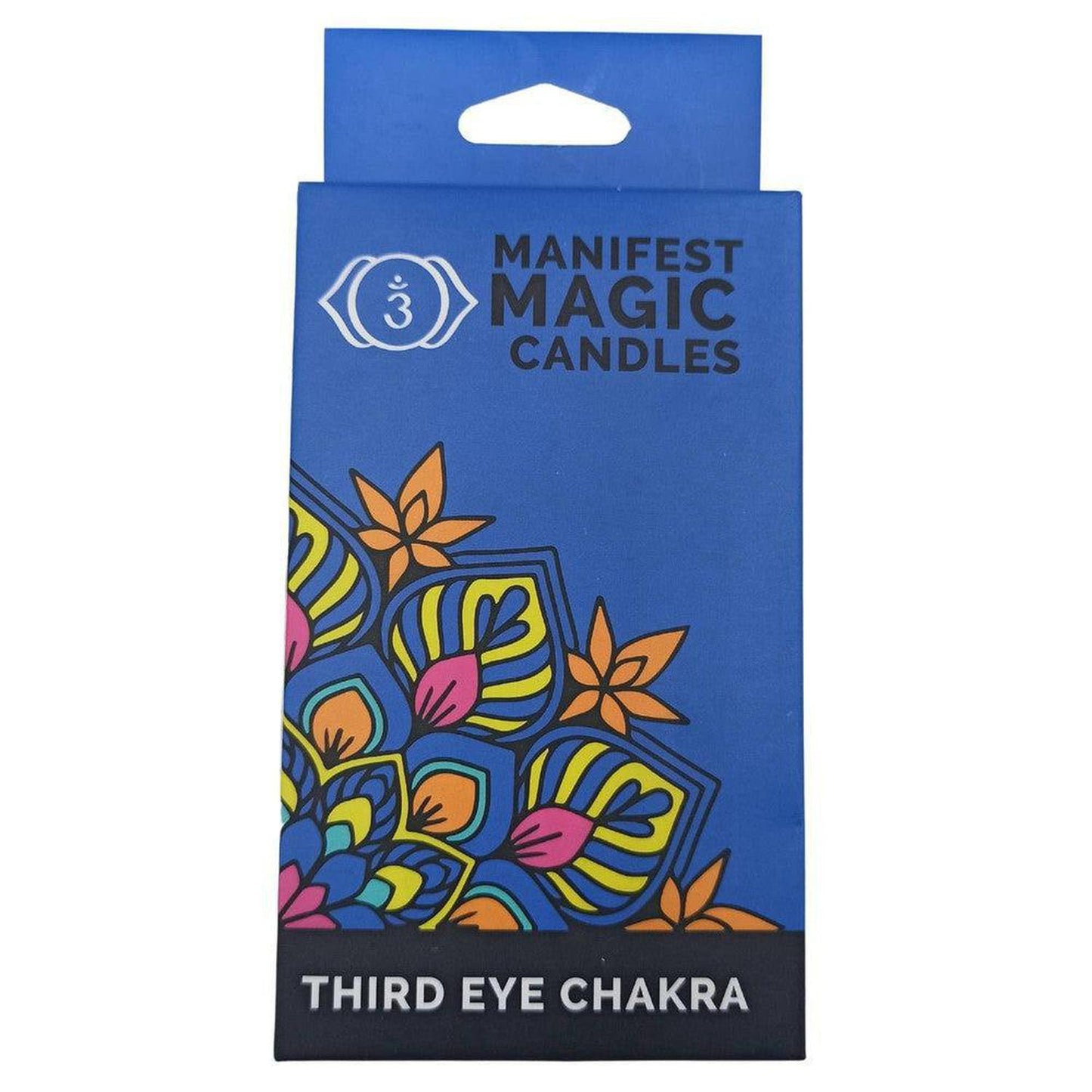 Third Eye Chakra: Inspiration [Navy Candles] Meditation / Spell Work - Presenting the Manifest Magic Candle, a potent tool for igniting desires and elevating spiritual journeys. Our Third Eye Chakra Candle was created to promote Intuition, Insight, and Intellect. The Third Eye Chakra (The Ajna) is located just above the physical eyes in the center of the brows. Buy Now at Sacred Remedy